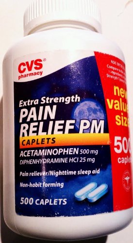 CVS Extra Strength Pain Relief Pm Pain Reliever/Nighttime Sleep Aid 500 Caplets Acetaminophen 500 Mg