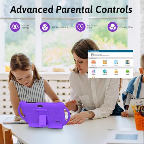 Image of HOTTABLET Android 12 7 Inch Kids Tablet 4GB RAM 32GB ROM 512GB Expansion Parental Control WiFi Bluetooth Dual Camera with Silicone Case 1PC (Purple)