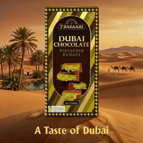 Image of 7BAZAARI Rakhi Gift Hamper: Premium Dubai Kunafa Pistachio Chocolate (10 Pcs) | Luxury Raksha Bandhan Gourmet Treats
