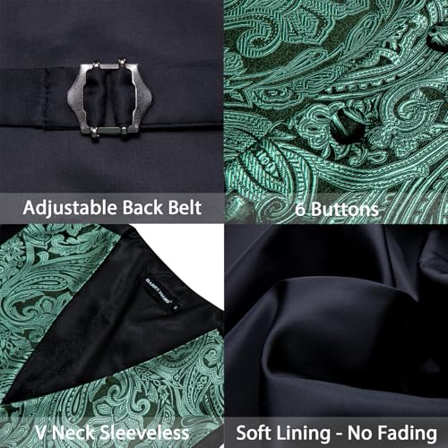 Image of Barry.Wang Men's Suit Vest Tie Bowtie Set Formal Silk Paisley Waistcoat Hanky Cufflinks Lapel Pin Set Wedding Party 7PCS