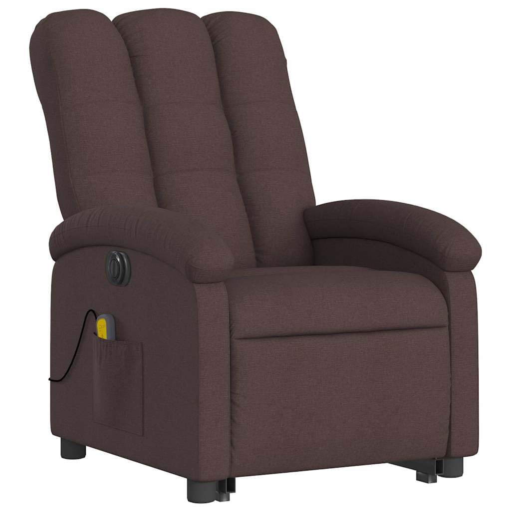 Sillón elevador eléctrico reclinable con 6 puntos de vibración, tejido marrón oscuro, función elevación e inclinación 135°, marco estable, cómodo