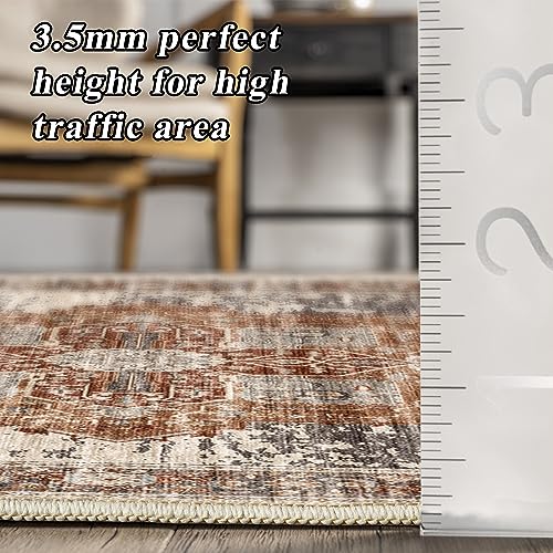 RUUGME 10x12 Washable Area Rug - Stain Resistant Carpet Soft Area Rugs for Living Room Vintage Lightweight Rugs for Bedroom with Non Slip Backing Indoor Ultra-Thin Rugs Home Decor 10x12 Brick