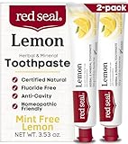Red Seal Fluoride Free Lemon Toothpaste - Flavored Toothpaste with a Non Mint Taste - Vegan Friendly, Cruelty Free, No Artificial Colors or Flavors, NATRUE Certified Natural, SLS Free, 3.53 oz (2)