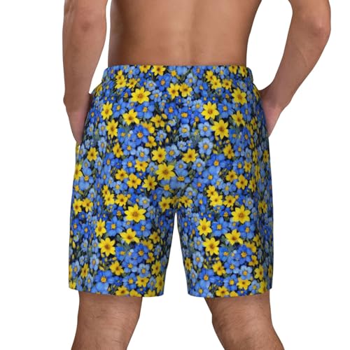 Blue and Yellow Flowers Print Men Stylish Functionality Swim Trunks Breathable Beach Shorts Surfing Gym Fishing4