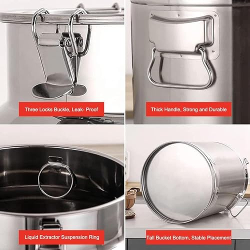 Recipiente de acero inoxidable con tapa de bloqueo para almacenamiento y transporte de líquidos, perfecto para el hogar, cocina y uso al aire libre