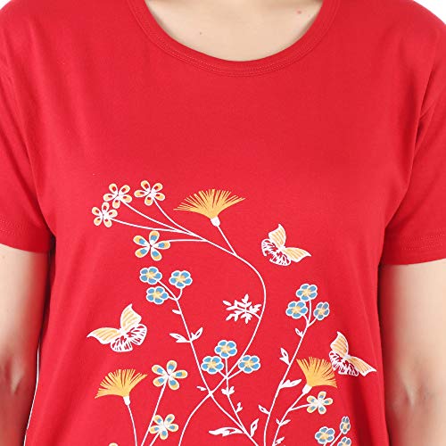 Image of Regular Loose Fit Cotton Round Neck Printed Half Sleeve T-Shirt, Night Sleep, Yoga, Lounge and Daily Use Gym Wear Long Tops and Tees for Women Ladies and Girls