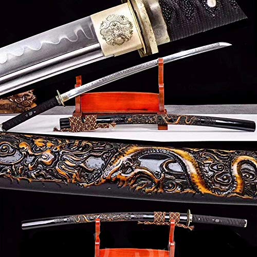 Handmade Clay Tempered T1095 Japanese Samurai Sword Dragon Katana Razor Sharp