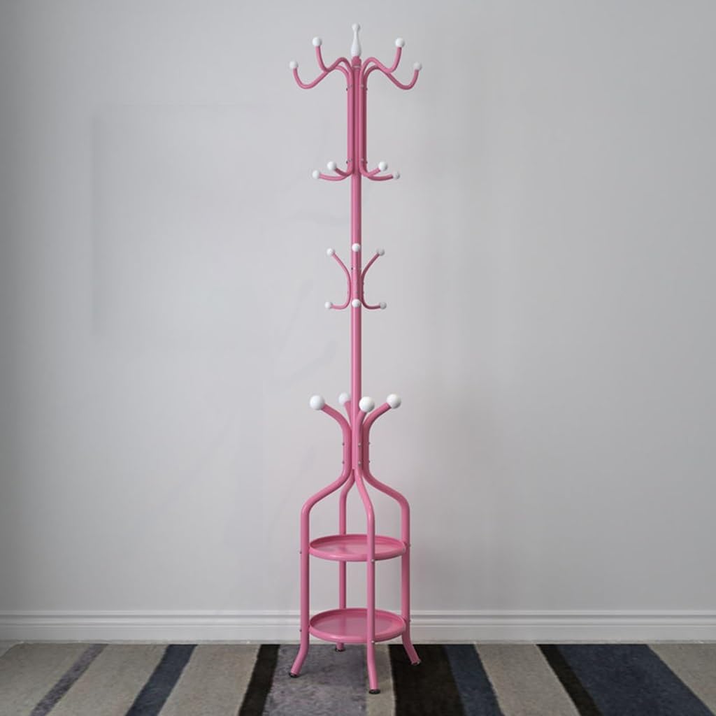 HYLYGFH Metal Coat Rack Stand with Umbrella Holder 12 Hooks Entryway Hall Tree with Shelves for Coats Bags HatsStylish & Functional Home Organizer