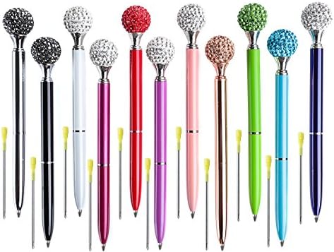 Big Diamond Ball Pen 11 Pieces Rhinestones Crystal Metal Ballpoint Pens Black Ink, 11 Different Colors + 11Pcs 3.2'' Ballpoint Pen Refills (11Pcs Diamond Ball Pens)