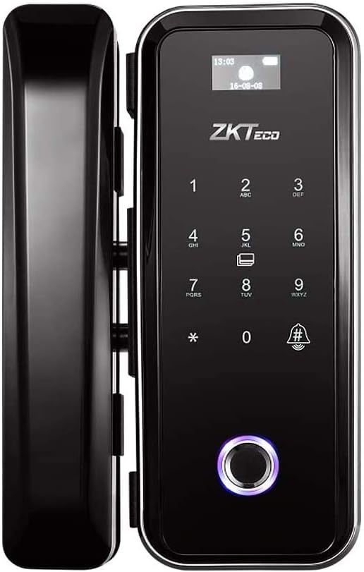 ZKTeco GL300 Smart Glass Door Lock with Fingerprint Recognition, Password and Cards and Remote Control for Wireless Opening