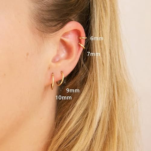 Small Gold Hoop Earrings For Women: 14K Gold Huggie Hoop Earrings For Cartilage Helix Tragus Hypoallergenic Tiny Thin Hoop Earrings Sets For Multiple Piercing (A: 5 Pairs Gold, 6/7/8/9/10Mm) #TOP6