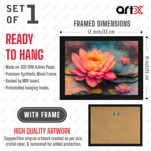 Image of ArtX Paper Bloomed Lotus Painting For Vastu, Wall Art, Lotus Painting For Wall Vastu, Wall Decor, Multicolor, Nature, 13.0 X 10.0 inch, Set of 1