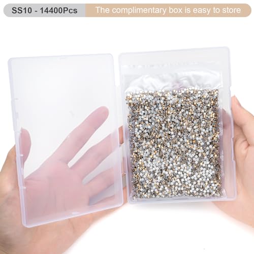 Image of Flatback Rhinestones Bulk, 14400PCS Gold Shadow Rhinestones for Clothes DIY Decoration Crafts, Gold Shadow, SS10, 2.7-2.9mm