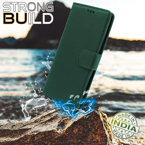 Image of Cover for Vivo T5x 5G / Y51 Pro 5G / iQOO Z11x 5G, Wallet Style, Leather Finish, Magnetic Closure, Inbuilt Stand, Card Pocket (Green)