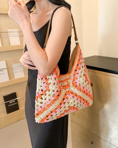 Image of Rejolly Straw Hobo Bag for Women Tote Bag Summer Vacation Beach Handbags Boho Bohemian Style Shoulder Purse