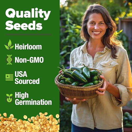 Image of HOME GROWN Jalapeno Pepper Seeds 258+ Heirloom Non-GMO Seeds for Planting, High Germination, Mild to Medium Heat Hot Peppers, Heavy Producer, Perfect for Salsa & Pickling (Capsicum annuum)