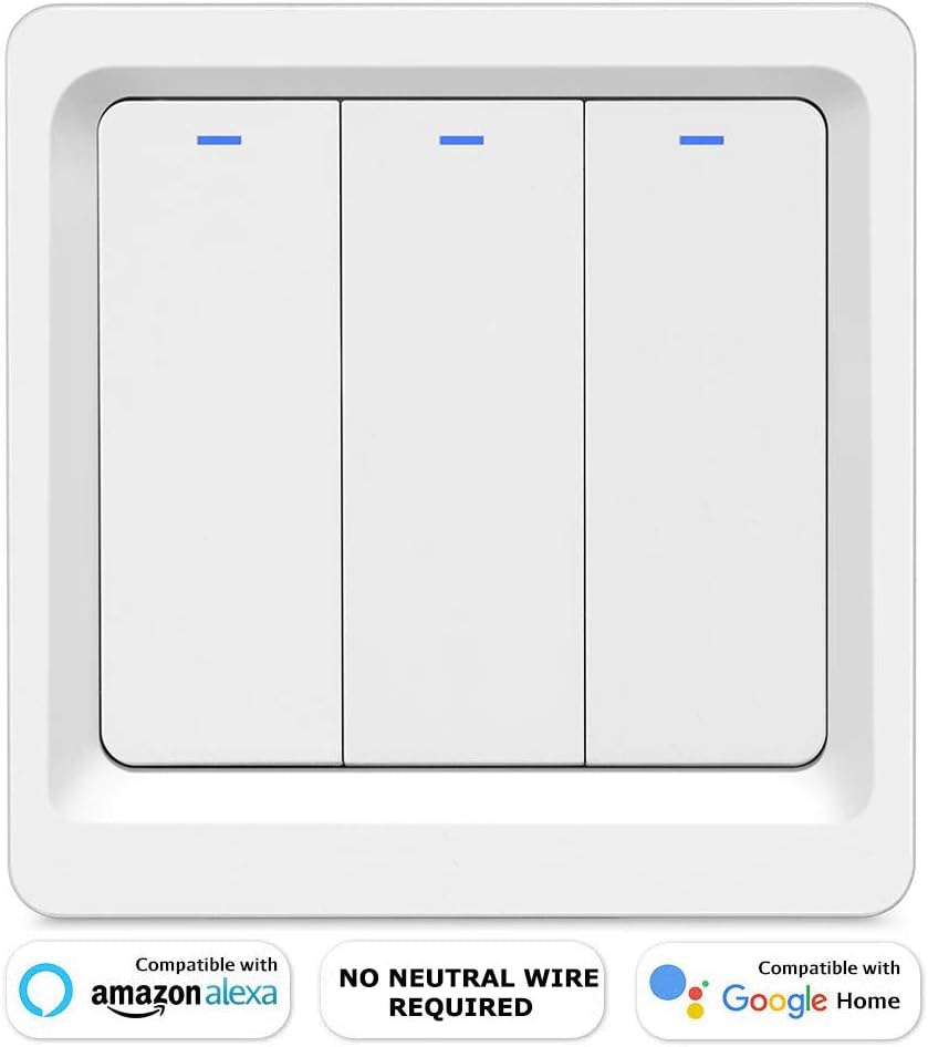 LNL WiFi Smart Light Switch, No Neutral Wire Required, Alexa Light Switches Remote Control, Voice Control and Timing Function, Compatible with Alexa, Google Assistant and IFTTT (3 Gang-Single L Wire）
