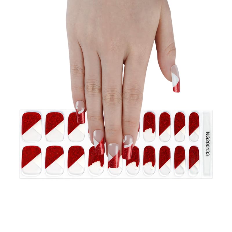Miniatura 2 de 20 tiras de uñas de gel semicuradas, calcomanías de arte de esmalte de uñas real, uñas de gel adhesivas de Navidad, calcomanías de gel impermeables