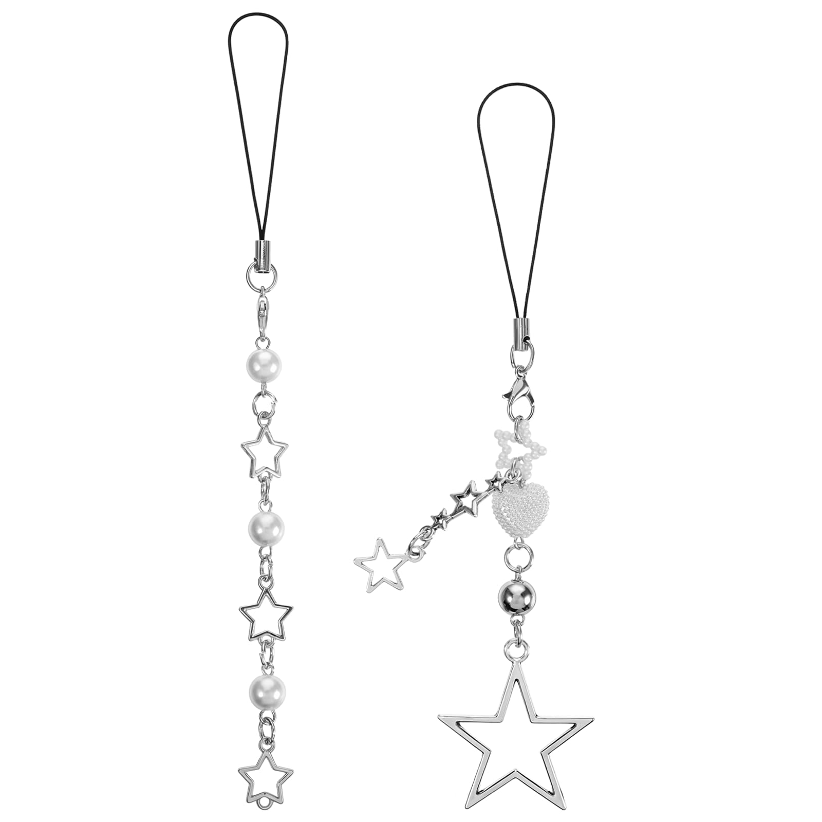EupHHonycs 2 Pcs Cute Star Phone Charm, Phone Charm Strap Star Chain Lanyard String Camera Strap Wrist for Phone Bag Keychain Backpack Wallet