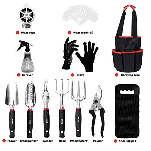 OARA 21PCS Garden Tools Set Heavy Duty Aluminum Hand Tool with Garden Gloves and Garden Storage Tote Bag Outdoor Garden Tool Work Kit Includes Garden Shovel and Trowel Gardening Gifts for Men Women