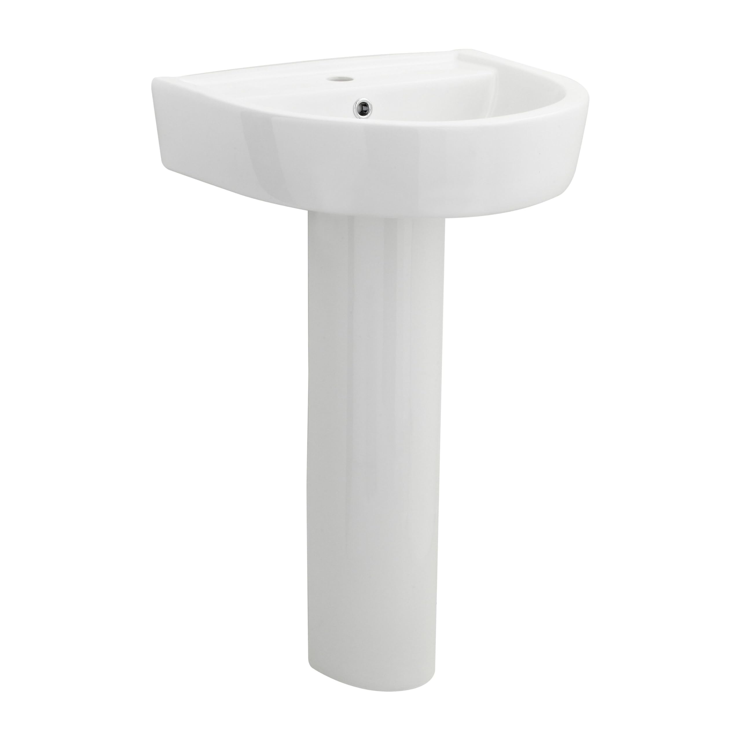 Balterley White 520Mm Bathroom Sink, Full Pedestal Ceramic Round Bowl Bathroom Wash Basin Sink With Overflow, 1 Tap Hole, Floor Standing Basin Sinks For Cloakroom - 520 X 450 X 825Mm (White)