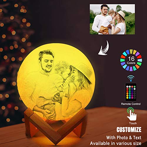 Custom 3D Moon Lamp,Personalized Moon Lamp with Photo,16 Colors LED Moon Light
