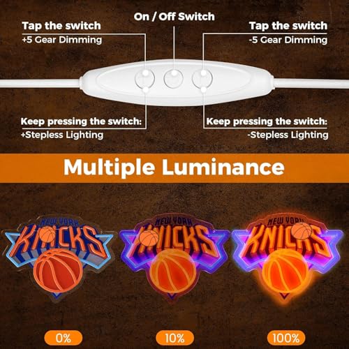 Image of Basketball Team Neon Sign, Sport Light Up Dimmable NY Basketball Team Logo Hanging USB Powered Led Neon Sign for Wall Decor, Bedroom, Man Cave, Party, Birthday Party Christmas Merch Deco Gift for NY Boys Teens Fans