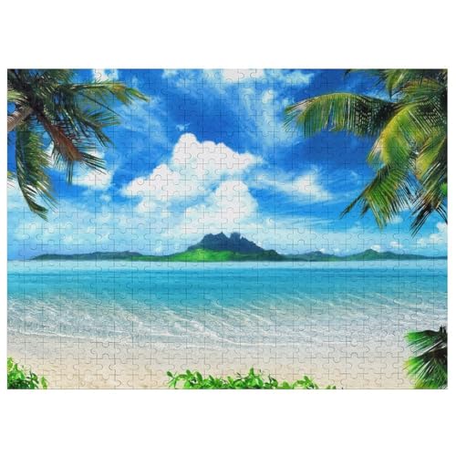 ビーチ ヤシの木 青い海 木製パズル パズル 娯楽 知育玩具 ストレス軽減 減圧 ジグソーパズル 装飾 室内装飾 壁飾り 誕生日プレゼント 初心者向け 子供 大人 500 PCS