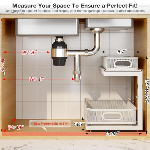 Image of 2-Pack 18.5 IN Depth Under Sink Organizer With Next-Gen Ball-Bearing Slides,Sophisticated Mesh 2-Tier Pull Out Shelf for Kitchen & Bathroom,Fits Small Items-White(Patented)