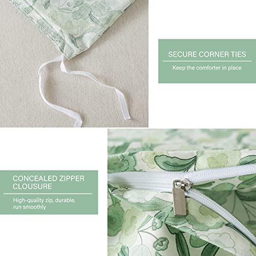Image of Travan Green Floral Duvet Cover 100% Cotton Duvet Covers Ultra Soft Reversible 3pc Comforter Cover Set with Zipper Closure, (3pcs, King Size)