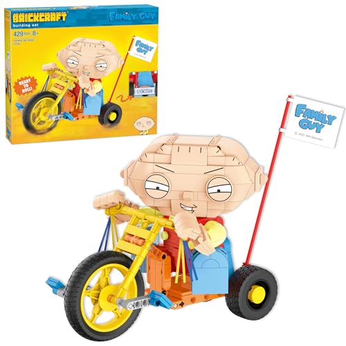 Brickcraft Family Guy Stewie on Trike Building Kit, 429 Piece Construction Set, Collectible Figure & TV Show Memorabilia Gift for Fans,Kids and Adult Builders Ages 8+ for Display on Desk Shelf or Room