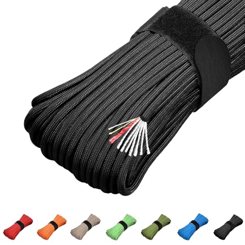 Survival Paracord 550 Fire Paracord Survivor Cord Nlyon Rope 10 Strands US Military Type III 550 Parachute Cord with Integrated Fishing Line, Fire-Starter Tinder 4 in 1