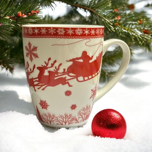 GMM Tazza Natalizia Mug, Tazze a tema Natale, Idea regalo in ceramica (Renna con slitta)