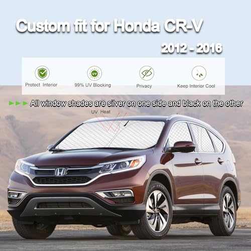 Image of KMF 8pcs Full Window Sun Shades Custom Fit for Honda CR-V 2012-2016, CRV Sun Protecting Privacy Car Window Covers Sunshade for Windshield Side Rear, UV Block and Blackout for Camping Accessories