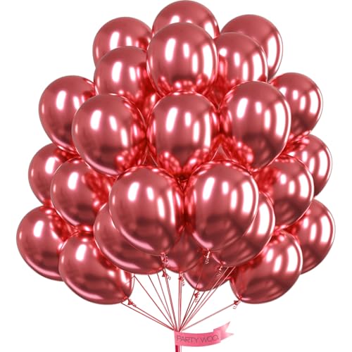 Image of PartyWoo Metallic Pink Balloons 50pcs Chrome Hot Pink Magenta Fuchsia Color | 12 Inch Balloons for Birthday Anniversary Bachelorette Wedding Baby Shower Gender Reveal 1950s Party Decorations Pink-G104