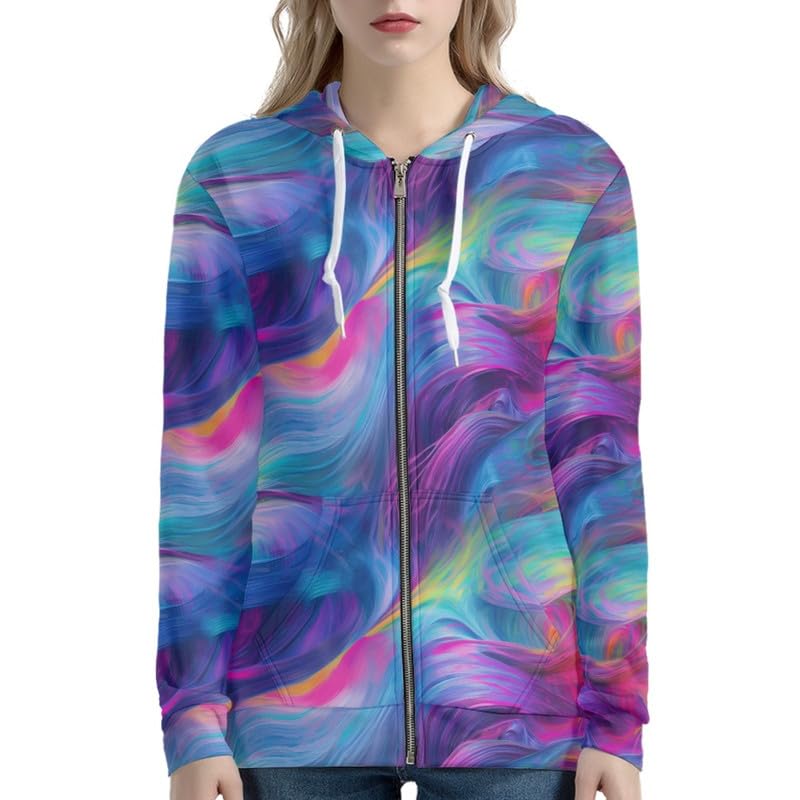 Irisjudy Women's Sport Jackets with Pocket Mexican Hooded Sweatshirt, Island Floral,Cats Hoodie Plus Size Drawstring Coat