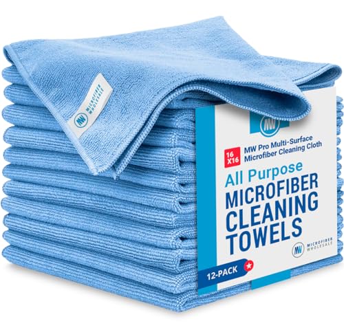 MW Pro Multi-Surface Microfiber Towel – 12 Pack | Premium Cleaning Cloth | Clean, Buff, Dust, Polish, Absorb | Large 16