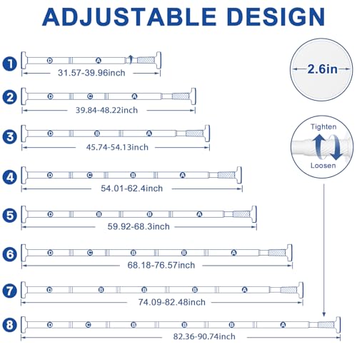 Image of Tension Curtain Rod 32-90Inch Adjustable Curtain Rods no Drilling | Outdoor Tension Rods for Patio,Windows,Closets,Doorway