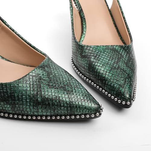 Image of YODEKS Slingback Heels for Women Pointy Toe Beaded Heels Close Toe Kitten Heel Pumps 2.5 Inch Stiletto Pumps Wedding Party Dressy Shoes