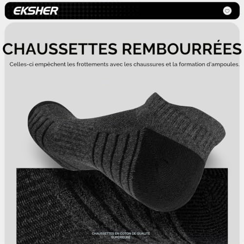 EKSHER Chaussettes Homme Femme 39-42 Socquettes Sport Chaussettes Basses Femme Respirant Courte Antidérapant Lot de 8 Paires Pour Running, Travail, Gris foncé – vue 4