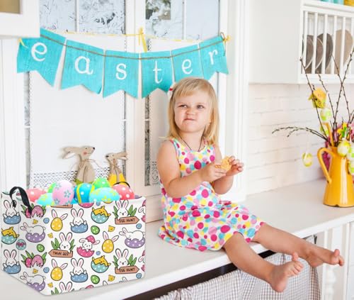 Image of Rectangular Easter Gift Basket Kids Storage Organizer Bins Bedroom(Cartoon Easter Bunny)
