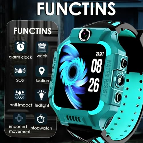 Image of GameSir Kids Smartwatch for Boys & Girls, Men & Women, Sim Card Support, Location Tracker /GPS System, Camera, Video,Notification, Alarm, Water Rasistance, Calling Smart Watch-Green