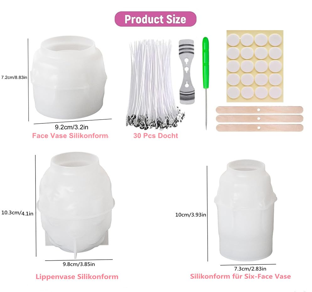 3 x Silicone Mould Vase Candle Mould, Candle Mould Silicone, DIY Vase Casting Moulds for Craft Ornaments Resin Casting Mould - Image 3