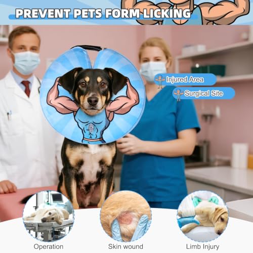 Image of KOOLTAIL Inflatable Dog Cone Collar, Soft Donut E Collar for Dogs After Surgery to Stop Licking Enhanced Alternative, Blow Up Pet Neck Pillow Recovery Adjustable Cone for Dog Cat, Hercules L