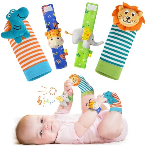 URMYWO 4Pcs Rassel Baby Socken Babyspielzeug Handgelenk Und Neugeborenen-Spielzeug für Babys, Mädchen, Jungen Frühe Bildung Spielzeug für Neugeborene Kleinkinder Spielzeug für Babyspielzeug 0-6 Monate