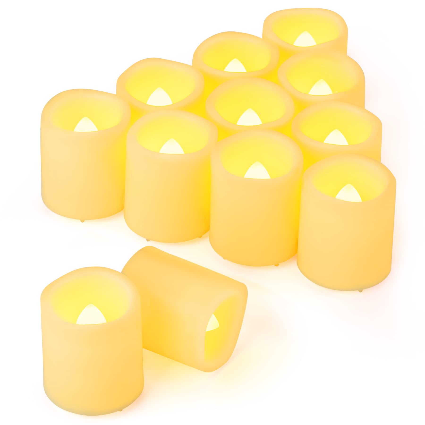 Yakpo 12 Pcs (4.6Cm Height, Warm White) 12 Pack 3.8Cm X 4.6Cm Battery Operated Led Tea Lights, Flameless Flickering Electric Votive Candles, Flicker Flame Fake Tealights Bulk For Halloween Wedding Christmas Home Table Decorations