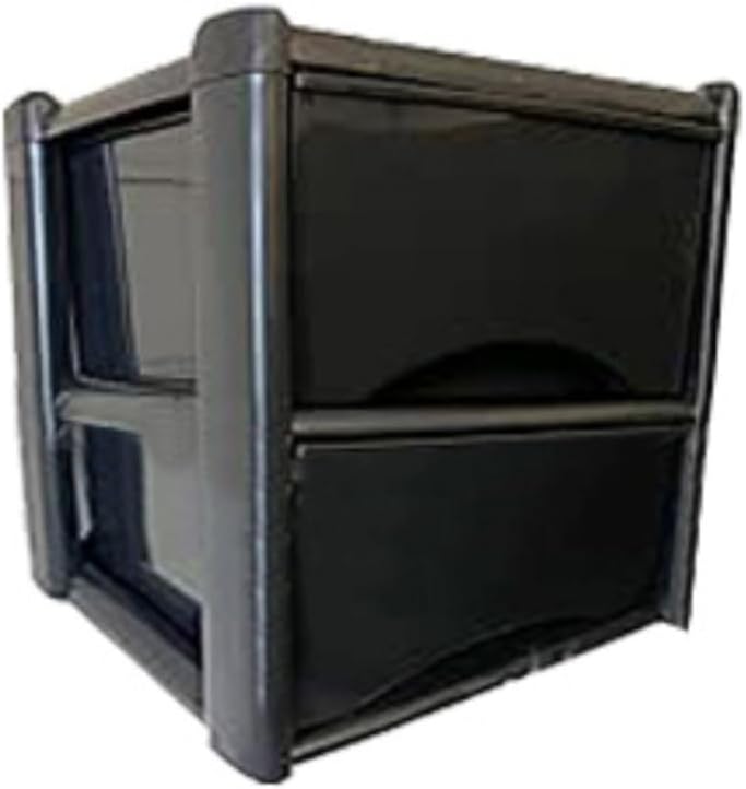 Neat. 2 Plastic Storage Drawers Unit with See-Through Drawers, Compact Vertical Design – Durable Plastic, Ideal for Organizing Office Crafts, and Household Items, 40cm x L39cm x W39cm - Black