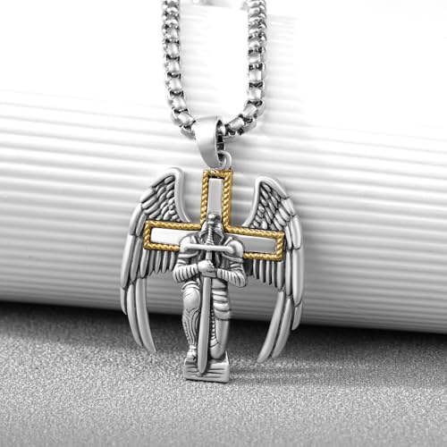 St. Michael Pendant for Men - 925 Sterling Silver Cross Archangel Necklace - Saint Michael the Archangel Jewelry - Catholic Gift for Him - 22+2" Chain2