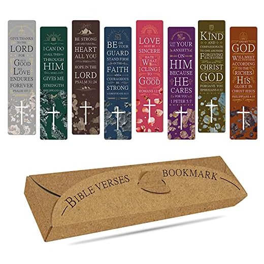 Segnalibri con versi della Bibbia con motivo a croce – Marcatori laminati con scatola di immagazzinaggio, ottimo regalo religioso cristiano, ricompensa per la lettura, rifornimenti per la chiesa