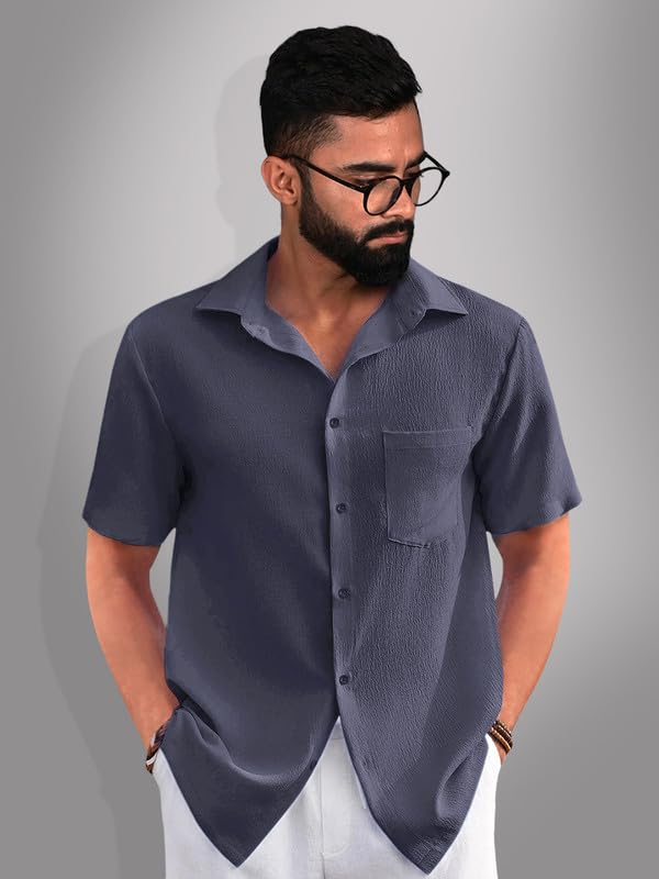 Image of Tee Projekt Solid Shirt for Men's ||Pop corn Shirt|| Solid Shirt for Men's|| Casual Shirt for Men||Half Sleeve Spread Collar Shirt for Men|| Pack of-2